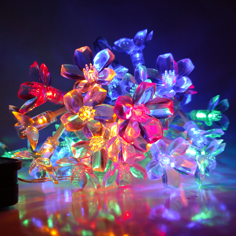 Solar Power Fairy String Lights 7M 50 LED Peach Blossom Decorative Garden Decor